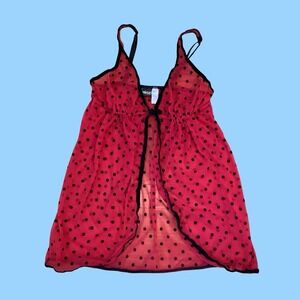 Red Hot Fredricks Of Hollywood Black Velvet Polka Dot Baby Doll Nightie Sexy S